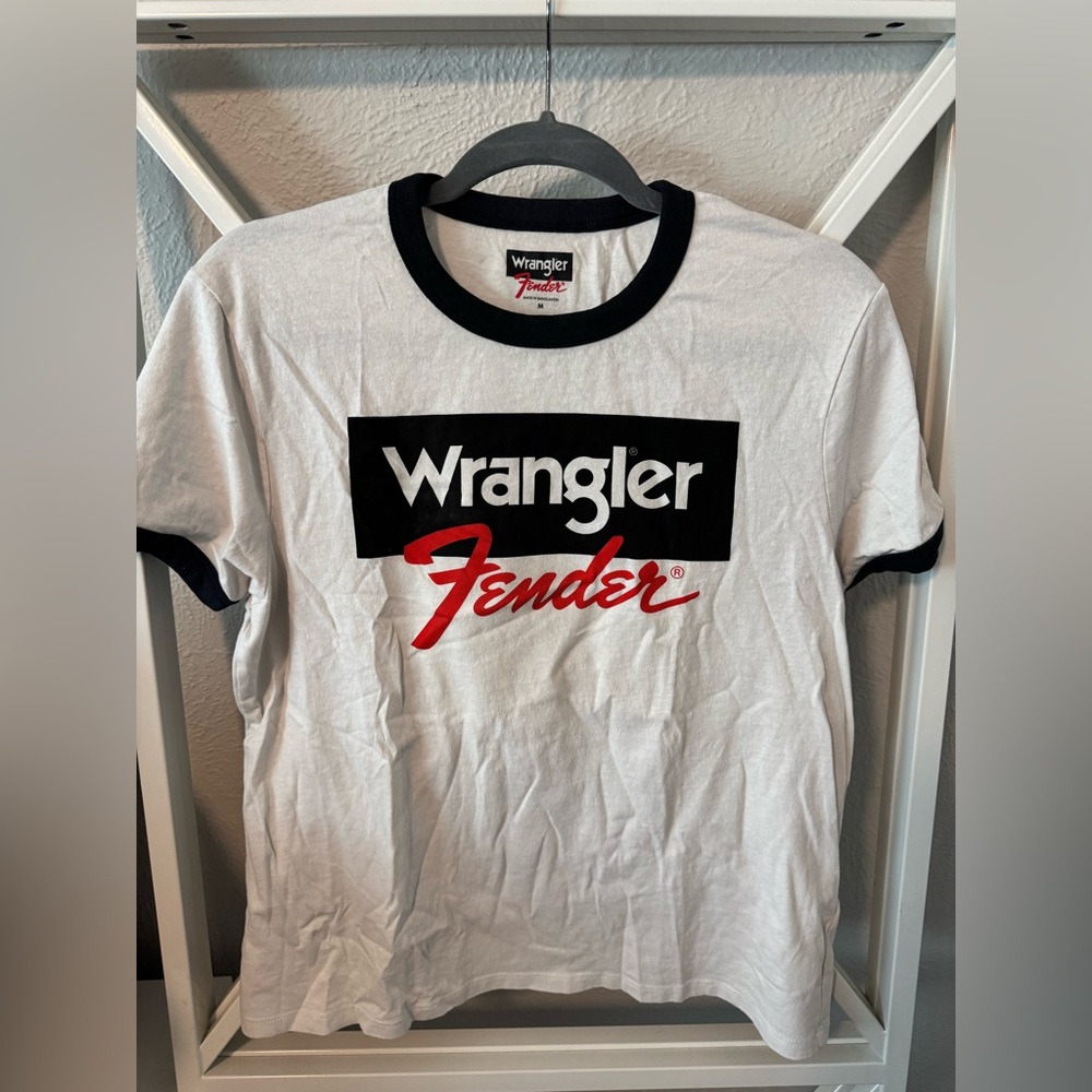 Wrangler Fender White Tee with Black and Red Accents